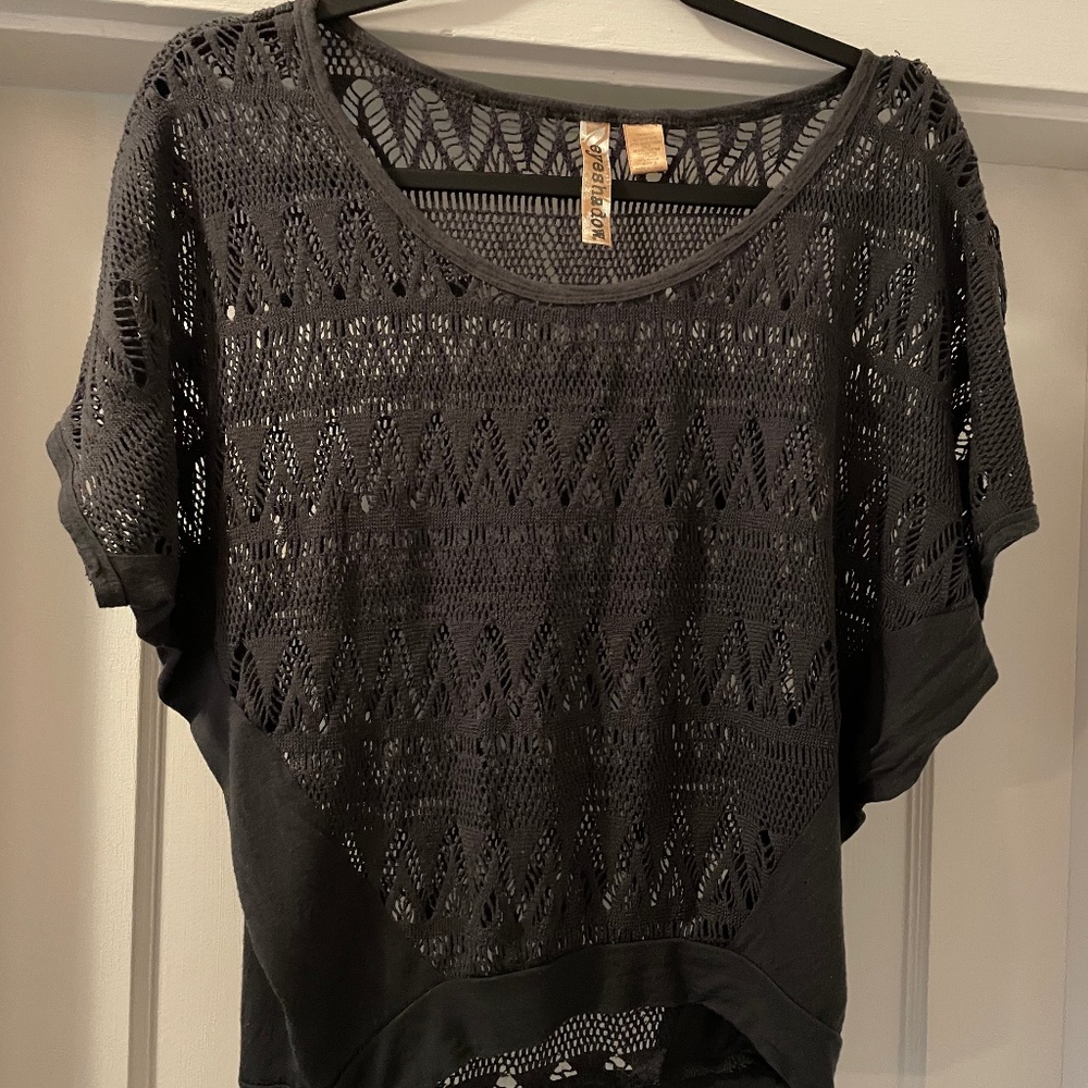 Charcoal Gray Crochet Top, Size Small